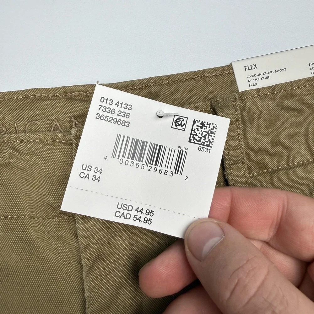 American Eagle Shorts Mens 34 Beige Flex Lived-In Khaki Chino 9 Inseam Casual